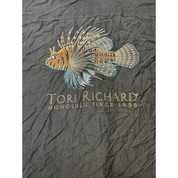 VTG Tori Richard Embroidered Lionfish Silk Button Up Honolulu Fishing Men's L - Picture 2 of 6